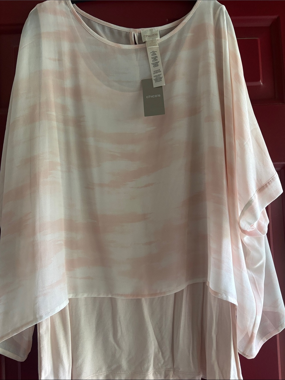 Chico's Pale Blush Tina Two Fer Layered Sheer Top - Texture Brush Size 3